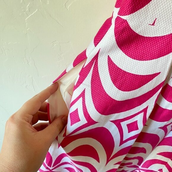 TALBOTS Pink & White Textured Cap Sleeve Pleated Dress Size 6P Petite - Picture 9 of 9